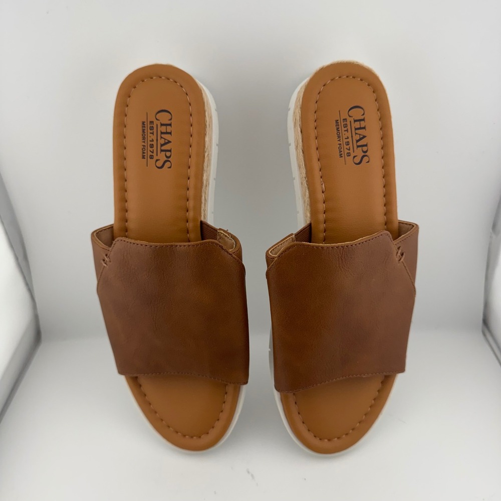 Chaps Nerissa Slide Sandals Womens 7 Brown Espadrille Platform Memory Foam Shoes